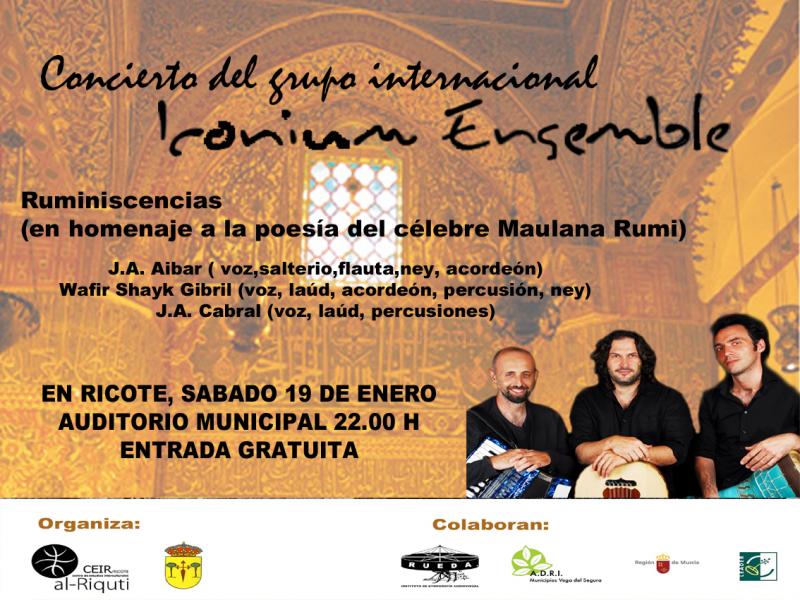 Cartel del Concierto del grupo Iconium Ensemble. Ruminiscencias. 19 enero 2013, 22:00, Auditorio de Ricote.